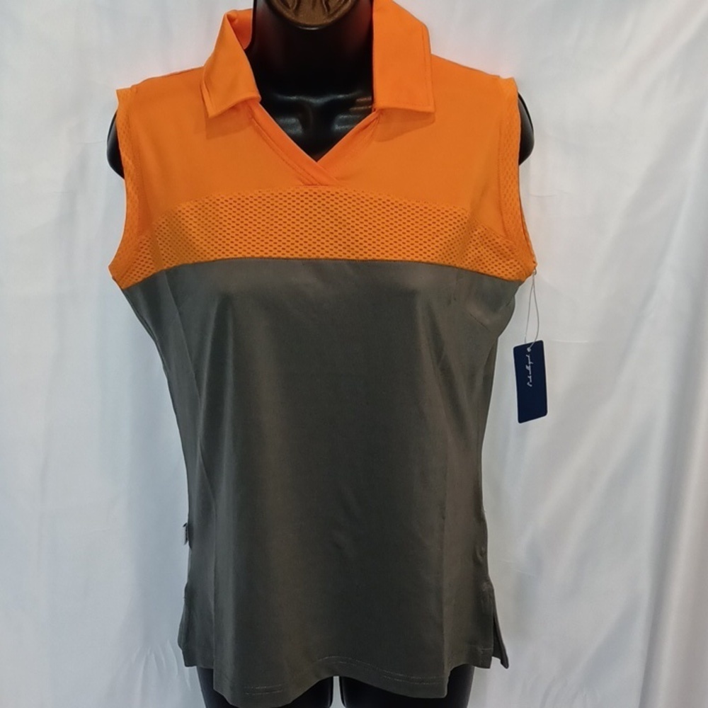 Fila Women’s NWT activewear gray top with orange strip block stripe